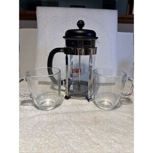 Bodum Black Silver Caffettiera French Press Coffee Maker With Two Glass Mugs Set